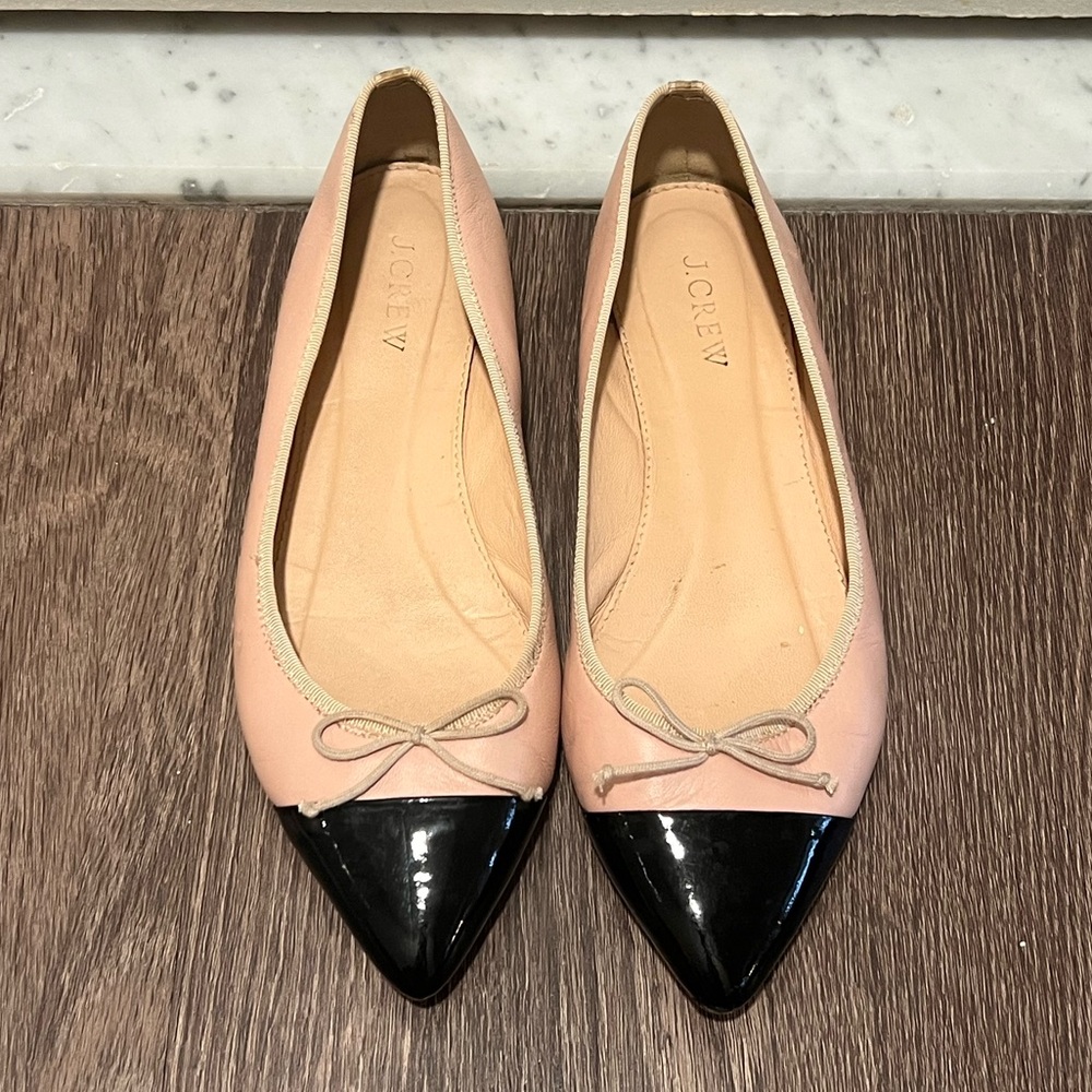 J Crew Pointed Cap Toe Ballet Flats